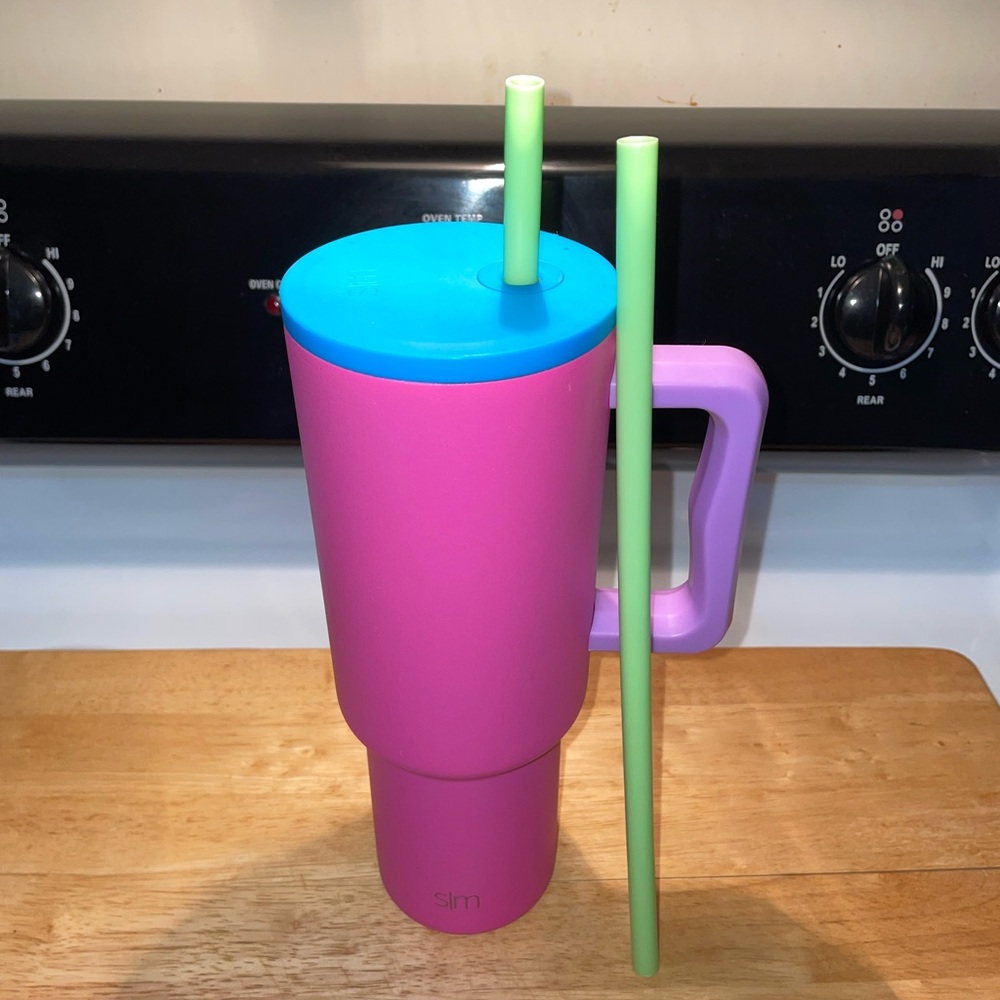 Pink Tumbler with Blue Lid